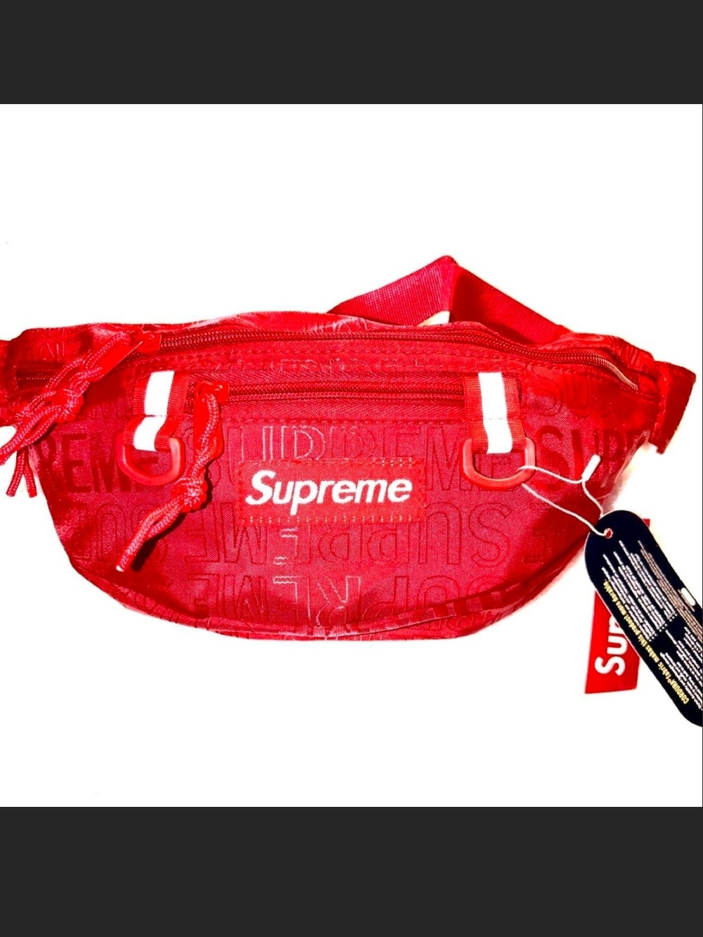 Supreme Red Logo Embossed Belt Bag